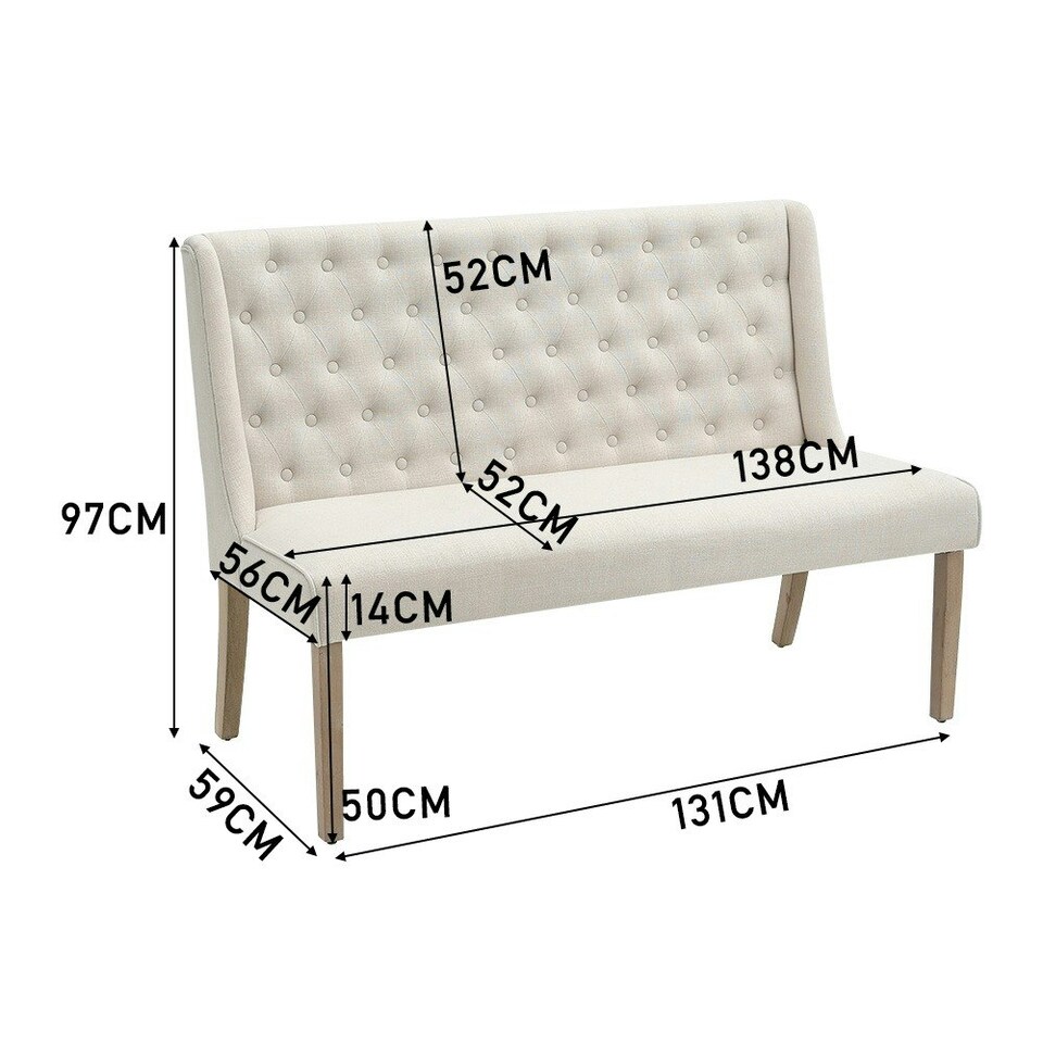 image 1 of Living and Home Beige Upholstered Tufted Dining Bench