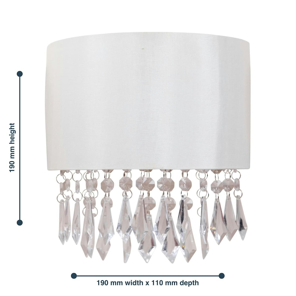 image 1 of First Choice Lighting Jewelled Ivory Fabric Wall Light With Clear Beaded Crystal Style Strings White | Clear