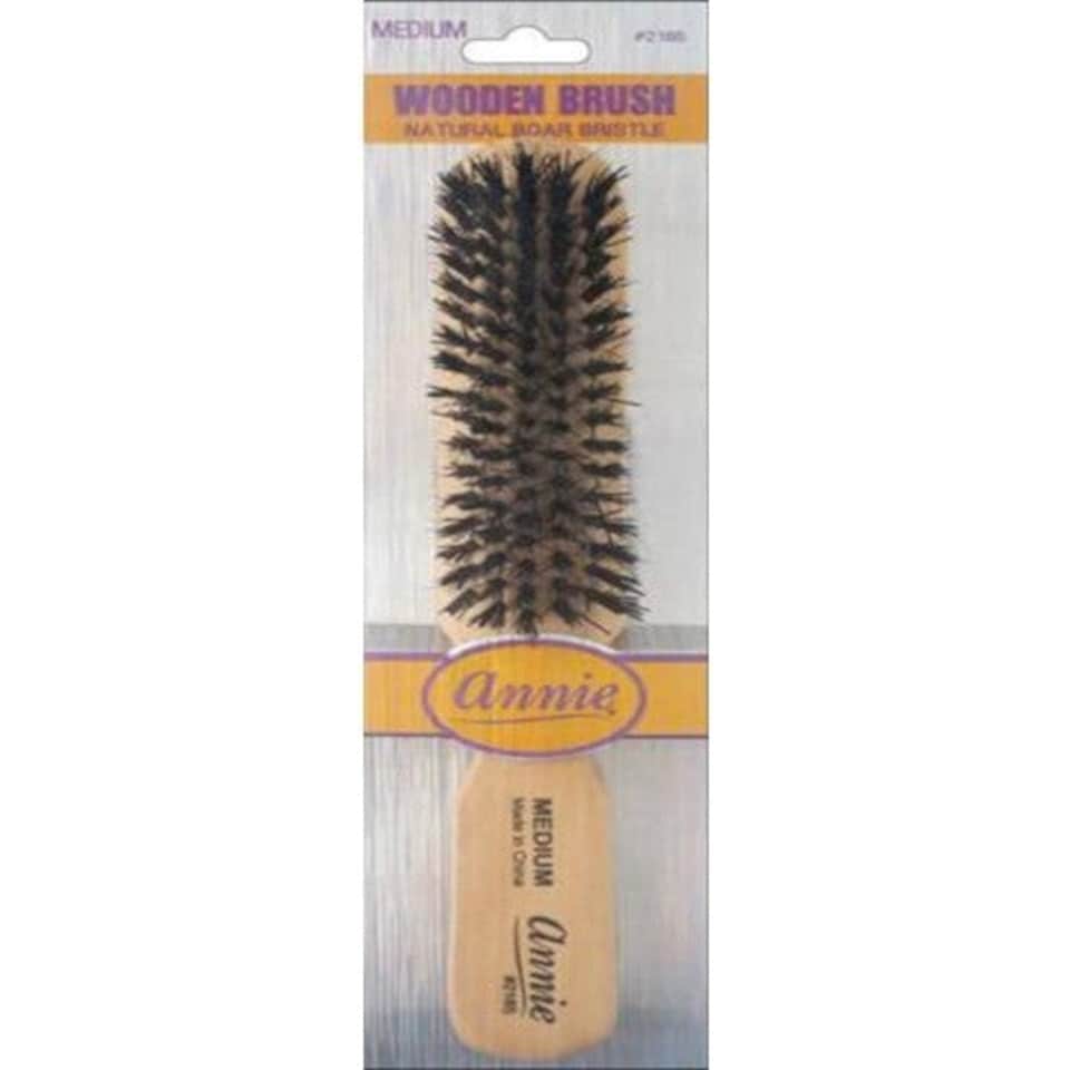 image 1 of Annie Natural Boar Bristle Medium Wooden Brush 5 Row 2165