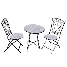 Mosaic Bistro Set Three Piece Folding Outdoor Table and Chairs for Balcony Patio and Small Garden Dining