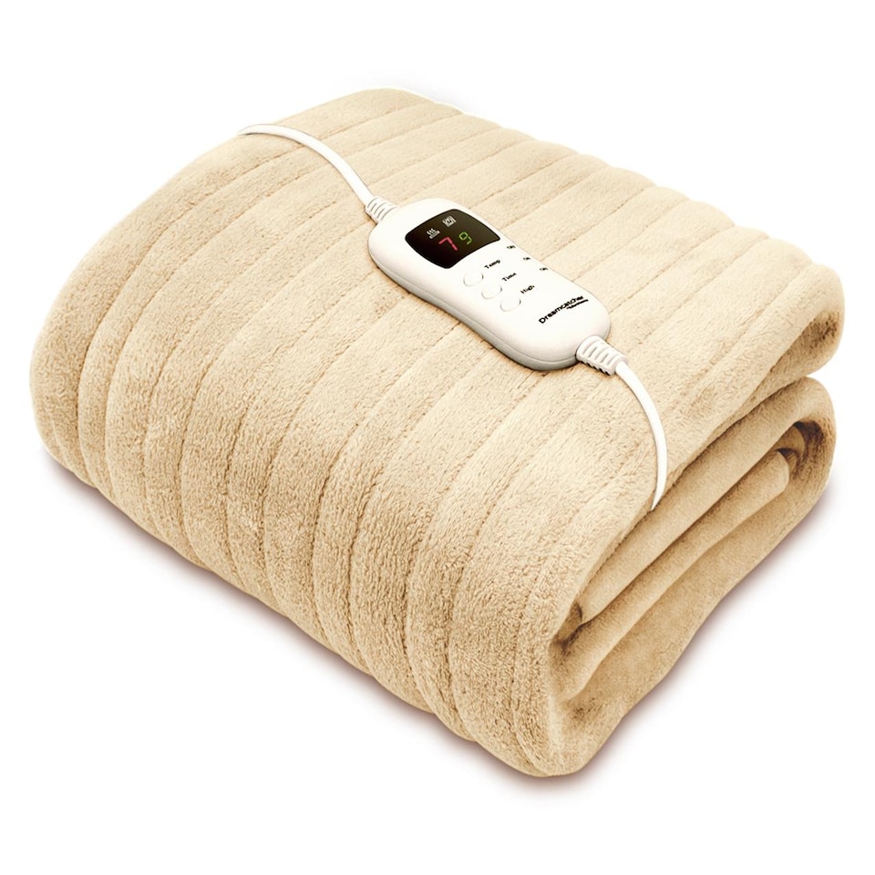 image 1 of Dreamcatcher Deluxe Cream Electric Throw Heated Double Over Blanket Soft Fleece 9 Heat & 12 Timer Settings | Cream | Cream | 1