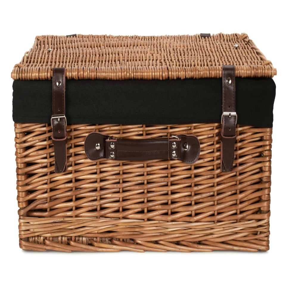 image 1 of 51cm Double Steamed Wicker Picnic Basket with Lining Black | Black | One Size