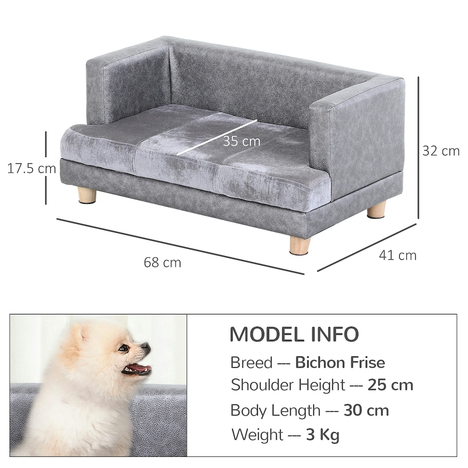 image 1 of PawHut Dog Sofa Pet Lounge Bed w/ Anti-slip Legs for Small-Sized Dogs - Grey