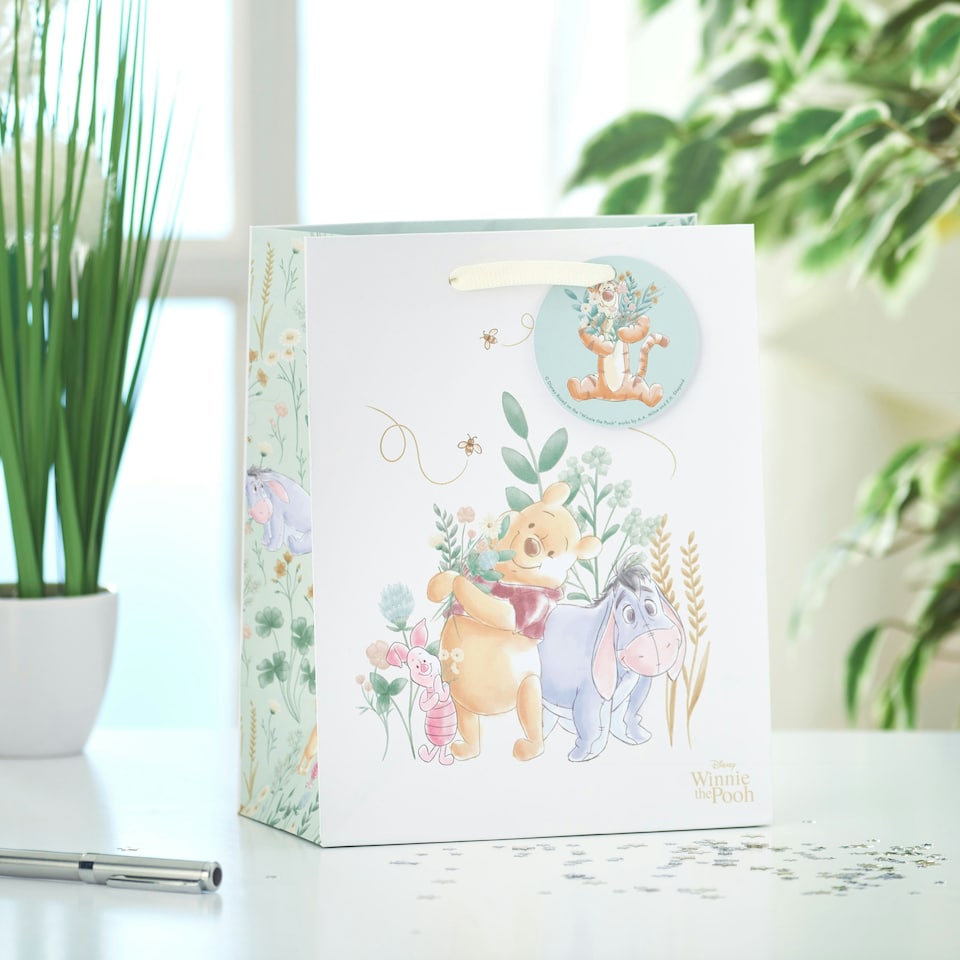 image 1 of Multipack of 3 Medium Gift Bags | Party Bags for Presents | Birthdays | For Her/Kids | Disney Pooh Design White