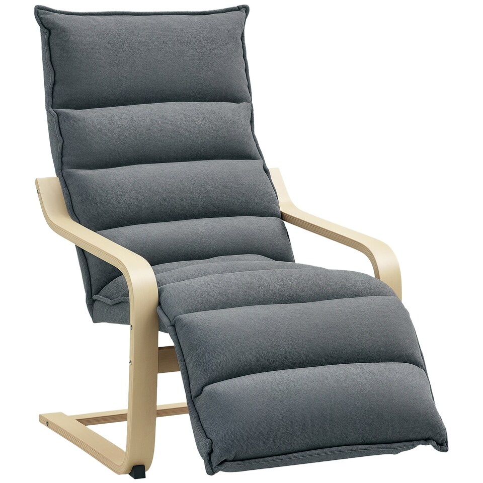 image 1 of HOMCOM Birch Wood Lounge Chair for Living Room, Bedroom Grey | Natural Birch