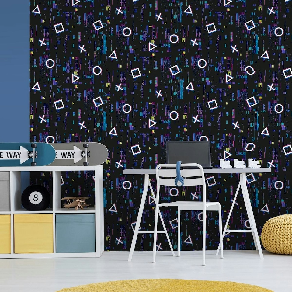 image 1 of Debona Video Game Glitch Wallpaper - Black/Multicoloured - 10.05m x 53cm Black
