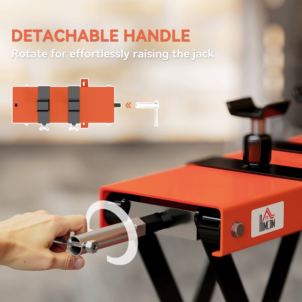 image 1 of HOMCOM 500 kg Motorcycle Scissor Lift Jack, Heavy Duty Steel Adjustable Motorbike Lifting Hoist Stand with Safety Pin, Foldable Lifter for Dirt Bike Repair Maintenance, 45x15 cm Large Platform, Orange