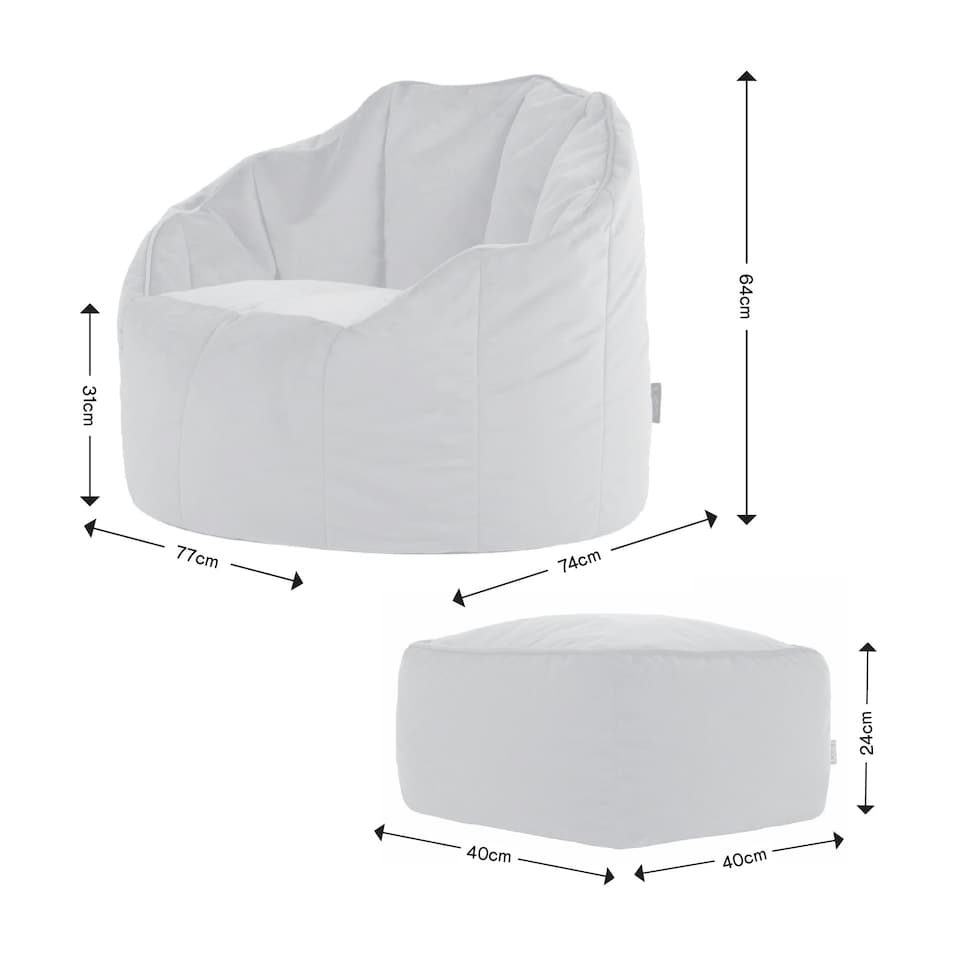 image 1 of icon Sirena Scallop Chair Bean Bag and Footstool Pink Velvet Bean Bags Pink | Pink