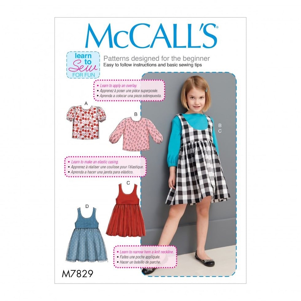 image 1 of McCall's 7829 Paper Sewing Pattern – Children’s Tops, Dresses & Pinafores, UK Sizes Cl (6–7–8), Easy