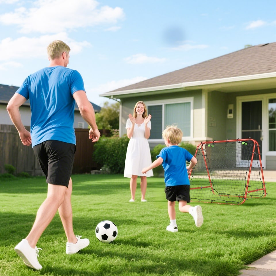 image 1 of HOMCOM Rebounder Net Football Target Goal with Adjustable Angles, Red