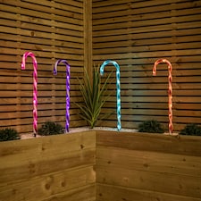62cm Set of 4 Light up Christmas Candy Cane Garden Path Lights with 40 Rainbow LEDs