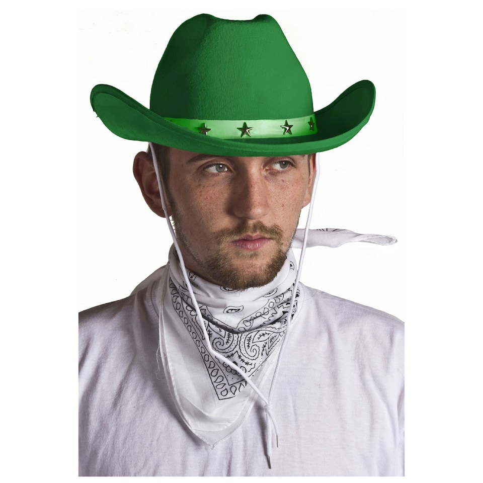 image 1 of Adults Green Star Cowboy Hats – Pack of 6 Fancy Dress Accessories Green | One Size