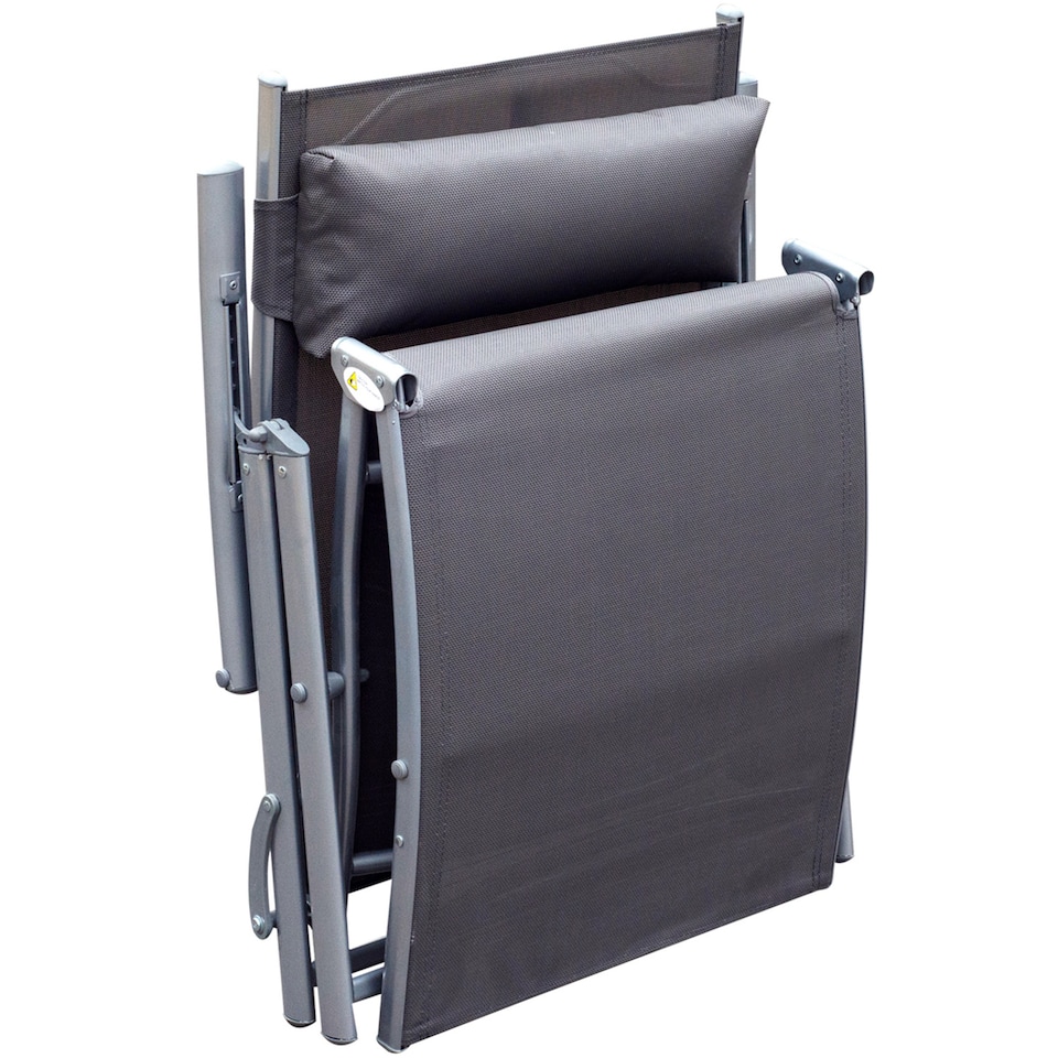 image 1 of Outsunny Sun Lounger Recliner w/ Pillow Foldable 7 Levels Textilene Grey | Grey