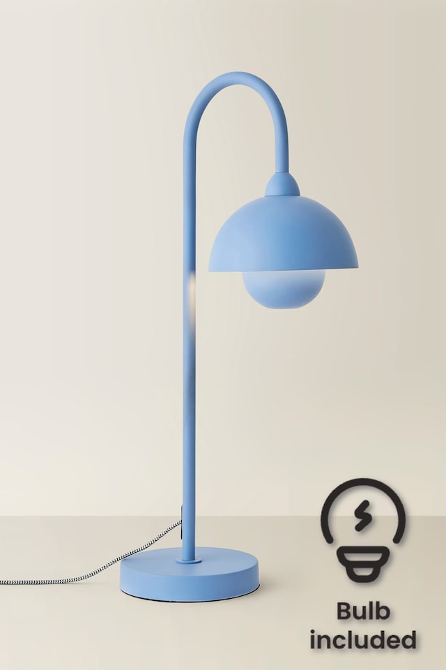 image 1 of ValueLights Tilly Pastel Sky Blue Arched Dome Shade Metal Table Lamp & Bulb | Yellow