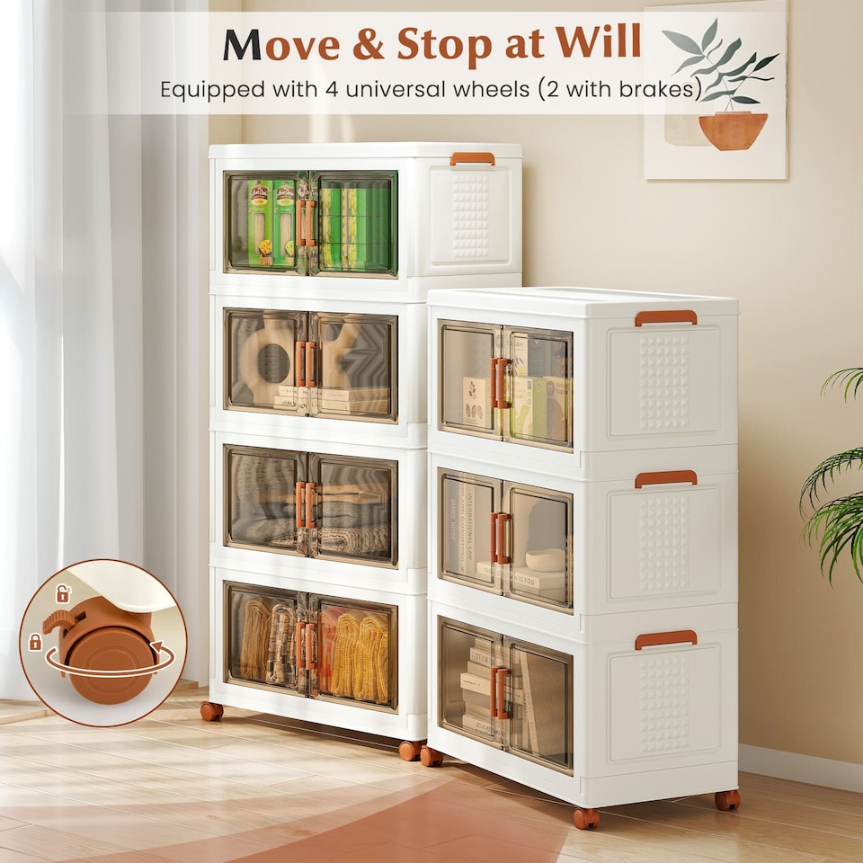 image 1 of COSTWAY 3-Pack Stackable Plastic Storage Boxes 210L Collapsible Storage Bins