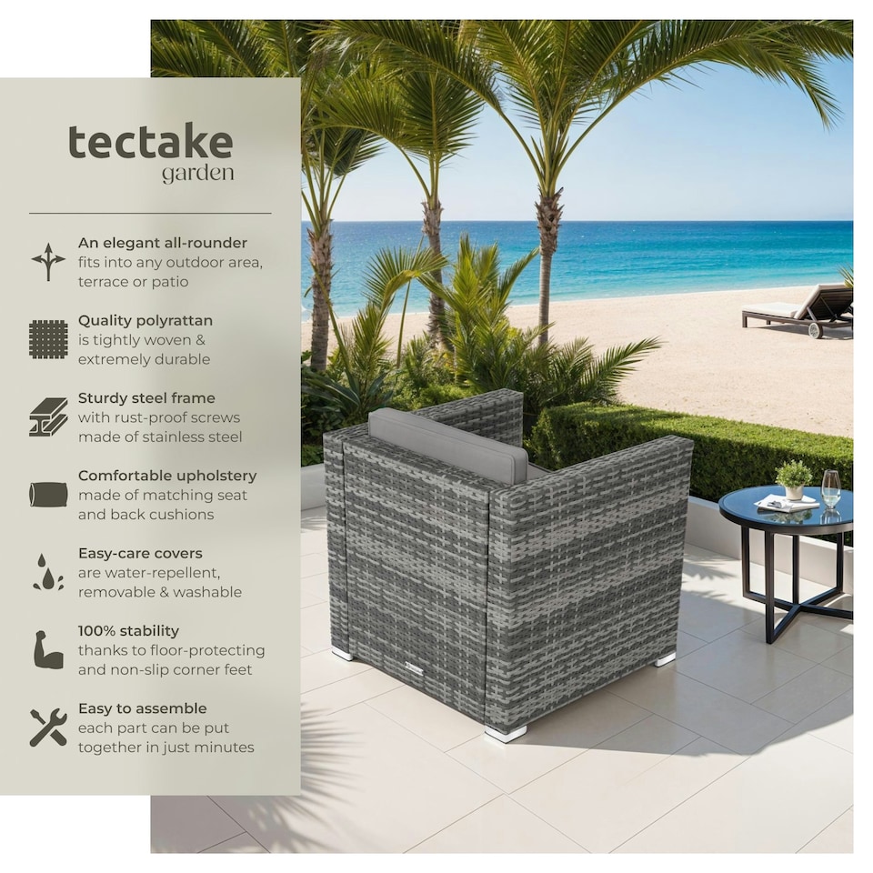 image 1 of Rattan Garden Armchair Lignano - UV-resistant, with seat and back cushions Grey