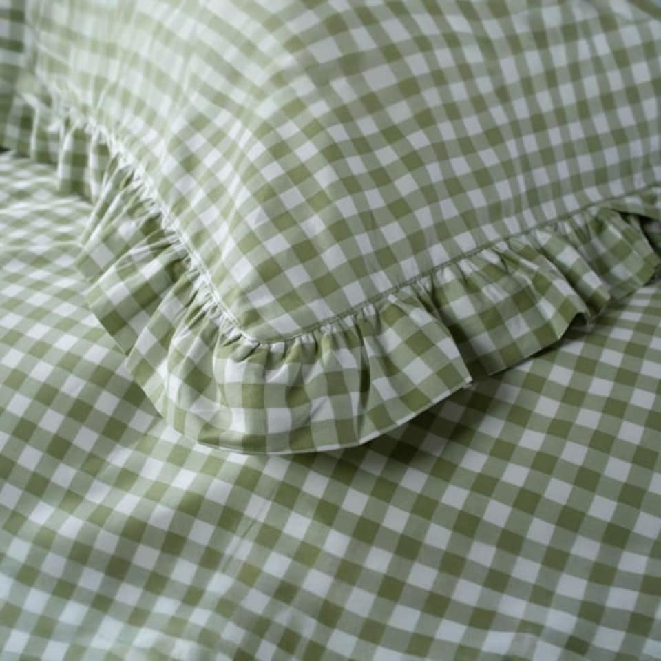 image 1 of TLC Gingham Frilled Duvet Set