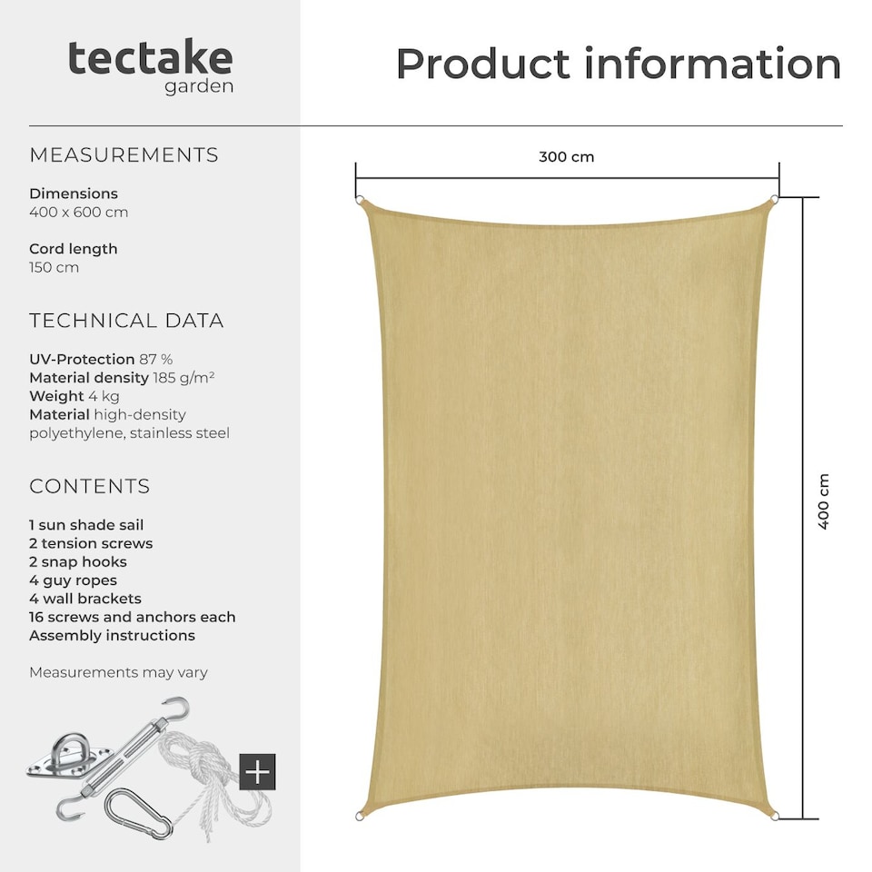 image 1 of Sun Sail Sonny, UV Protected, Water-Resistant and Anti-Tear | Cream | sand | 3 x 4 m | 1