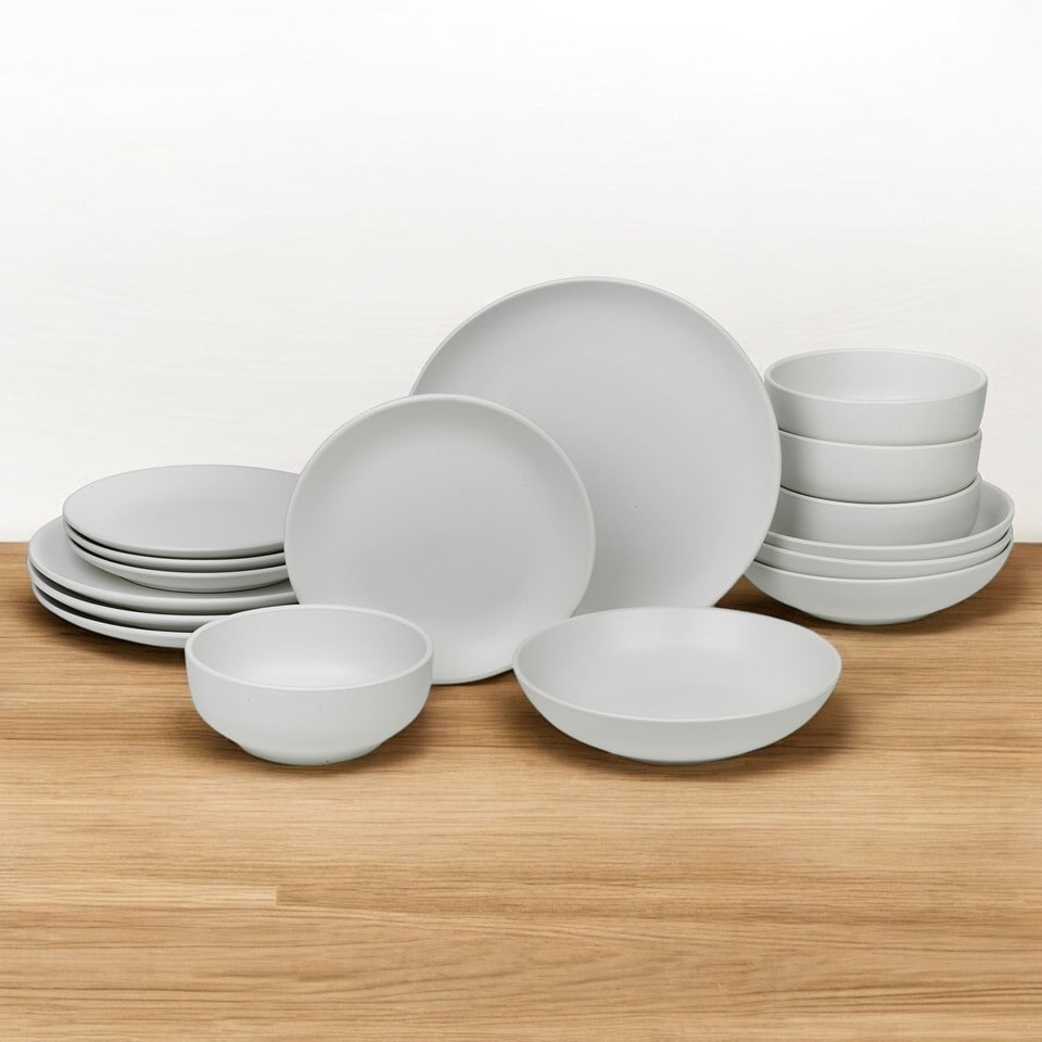 image 1 of Coloured Stone Ceramic Dinnerware Crockery Plates Bowls Dining Set | White | 32 Pcs White | 32