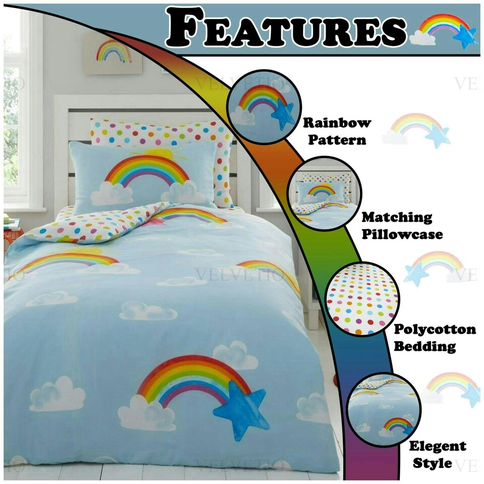 image 1 of VELVETIO Sunny Rainbow Duvet Cover Set Luxury Kids Printed Beddings Multi | Double