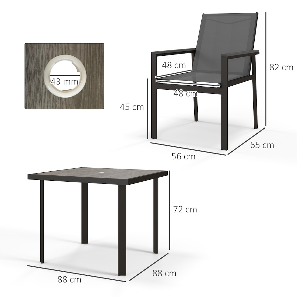 image 1 of Outsunny 5 Piece Garden Dining Set, Outdoor Table and 4 Chairs, Grey