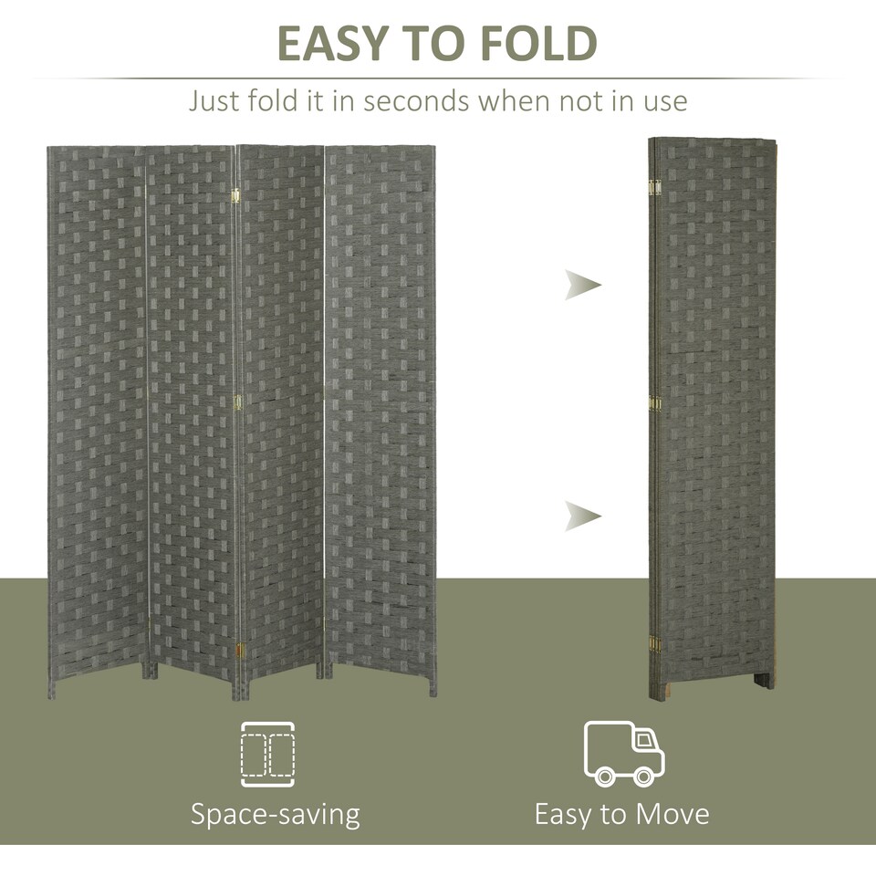 image 1 of HOMCOM 4 Panel Folding Room Dividers for Wall, Privacy Screen Panels, Grey | Grey