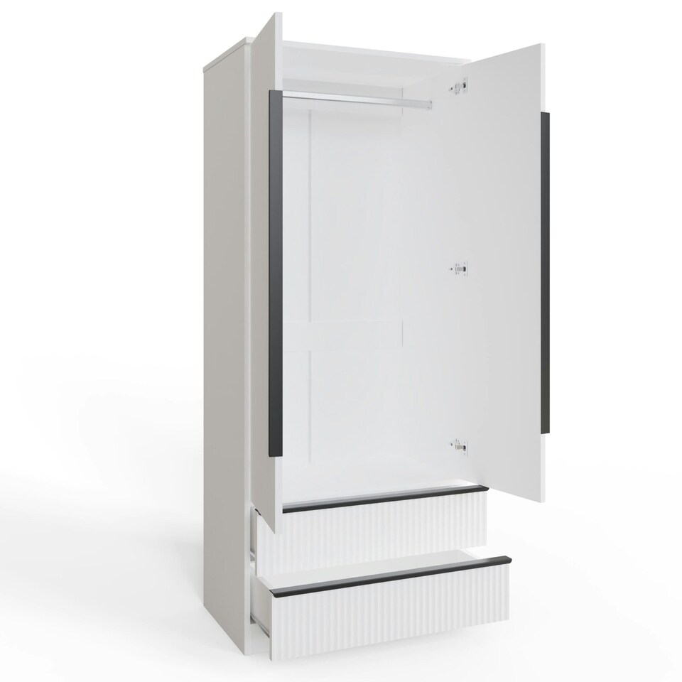 image 1 of FWStyle Lania Ripple Ridged 2 Door 2 Drawer Combination Wardrobe Matt White White