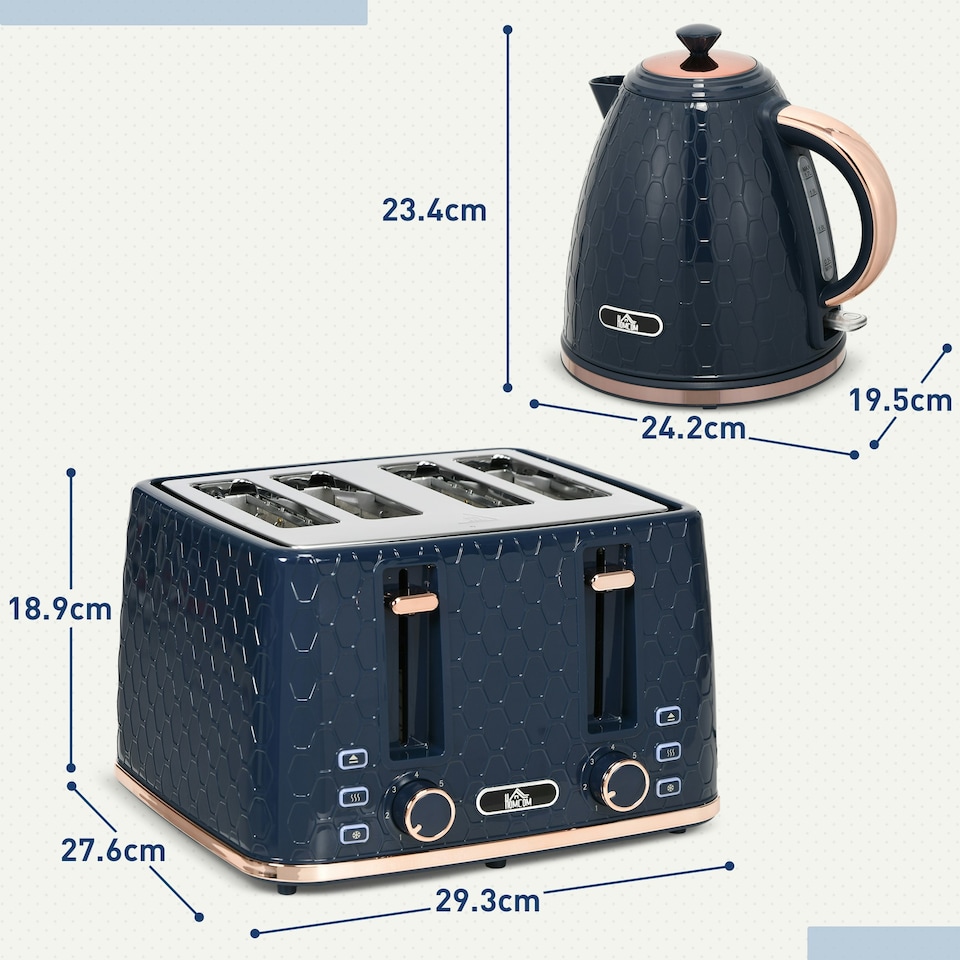 image 1 of HOMCOM 1.7L Kettle and Toaster Set with Defrost Reheat and Crumb Tray Blue