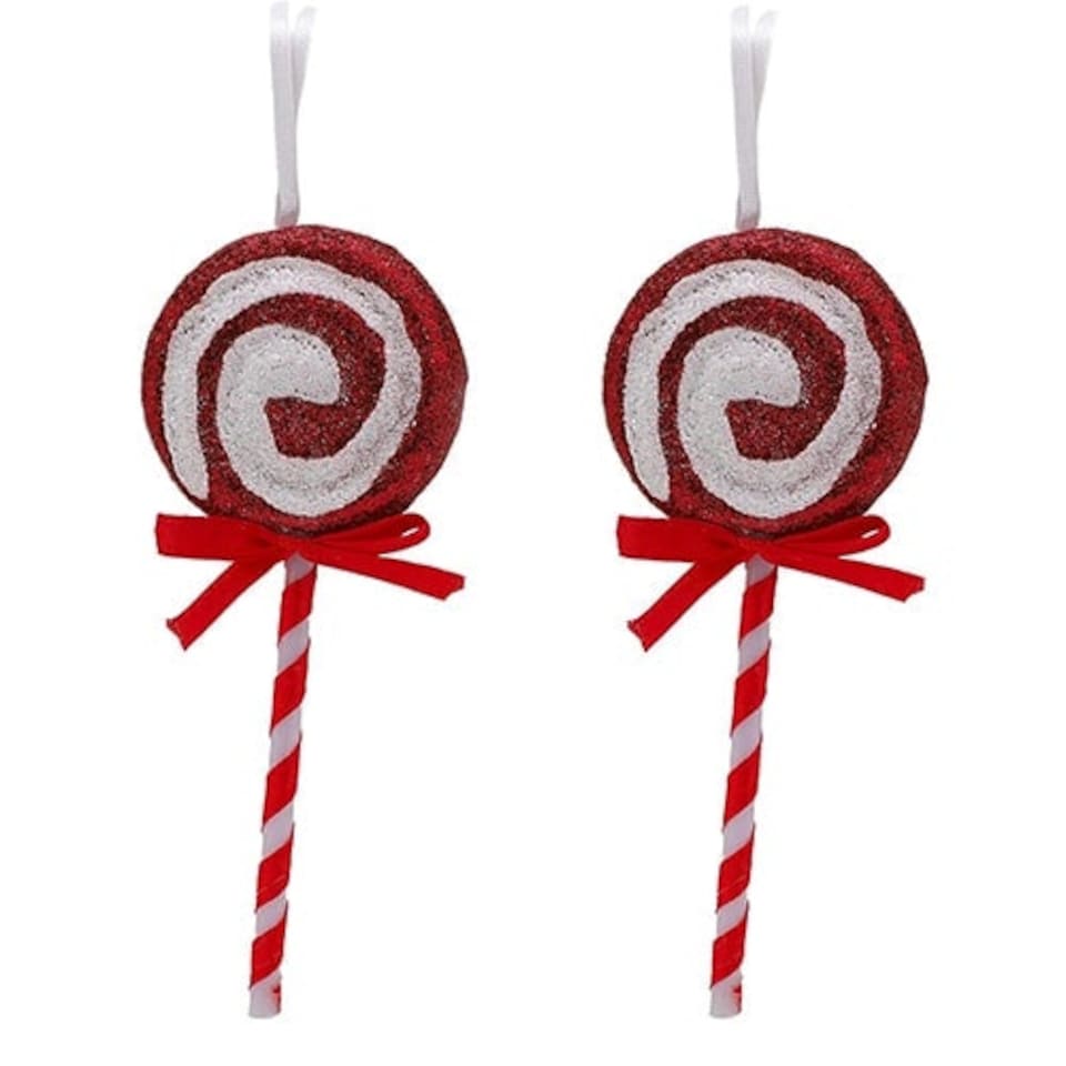 image 1 of Christmas Red & White Glitter Lollipop Hanging Tree Decorations - Pack of 2