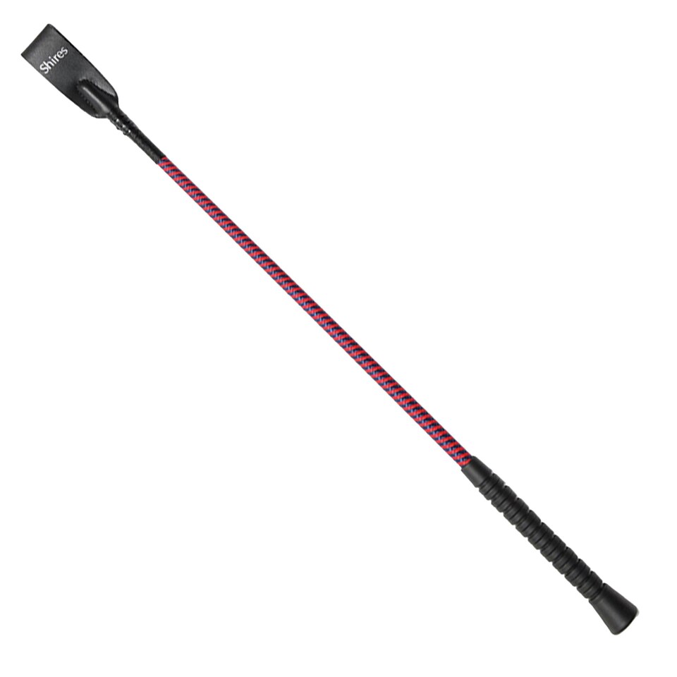 image 1 of Shires Threaded Leather Horse Riding Whip - Navy/Red - 21in