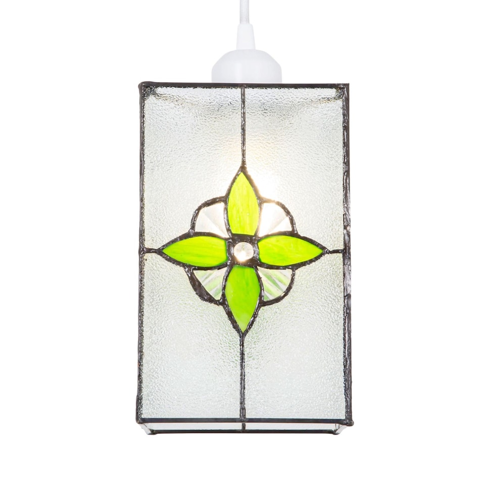 image 1 of Traditional Clear Glass Tiffany Style Pendant Light Shade with Green Panels | Green | Green | 1