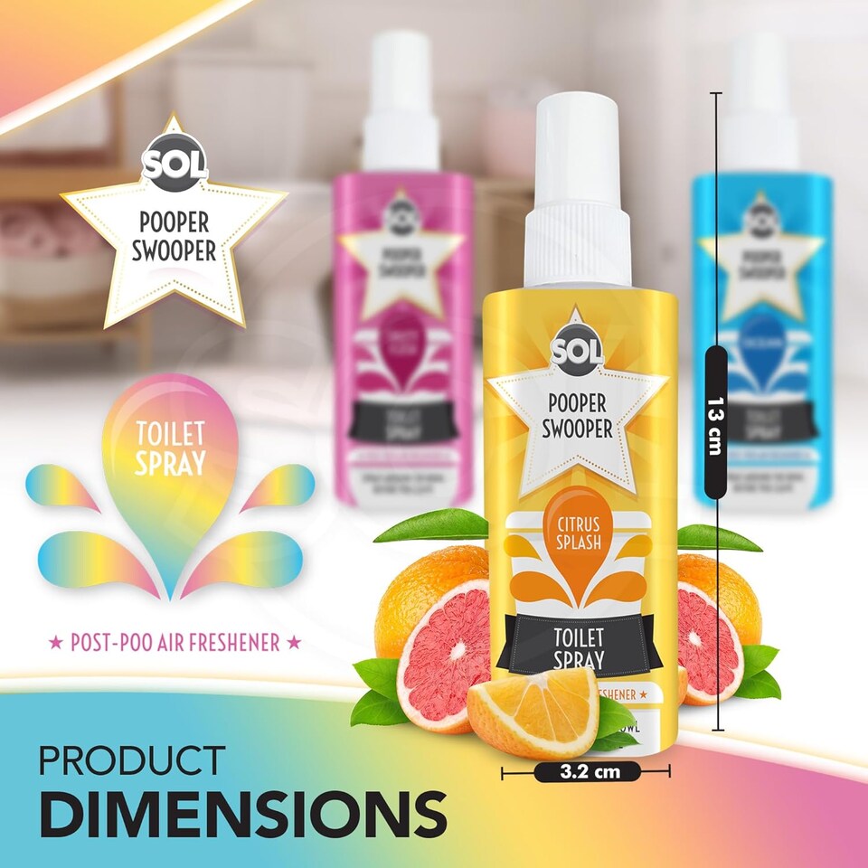 image 1 of 3pk x 60ml Pooper Swooper Toilet Spray – Citrus, Fruity & Ocean Scents, 1000+ Sprays Each, Travel-Friendly Odour Neutraliser for Home & Bathrooms