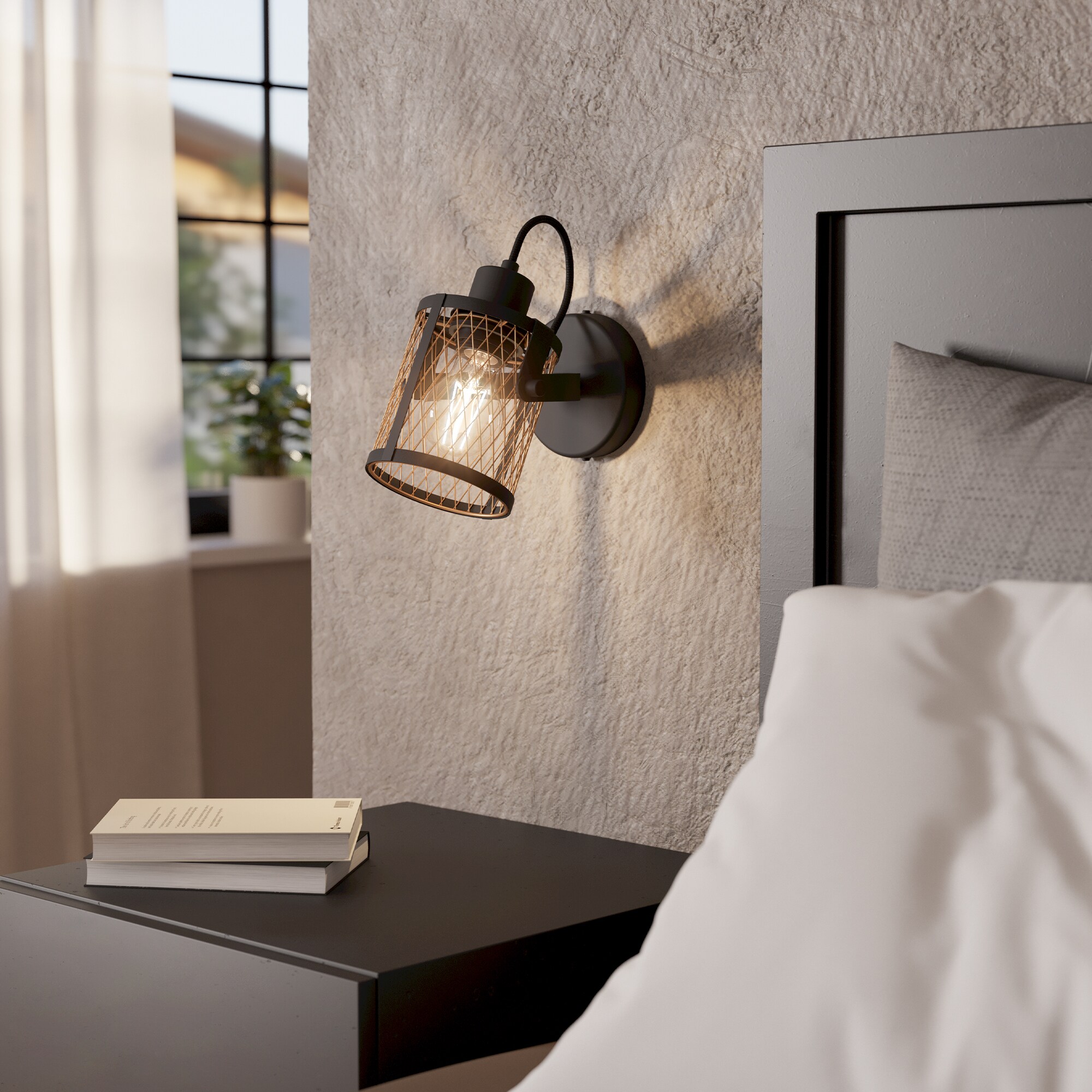 EGLO Dellow Black Steel Lattice Style Adjustable Wall or Ceiling Single Spotlight