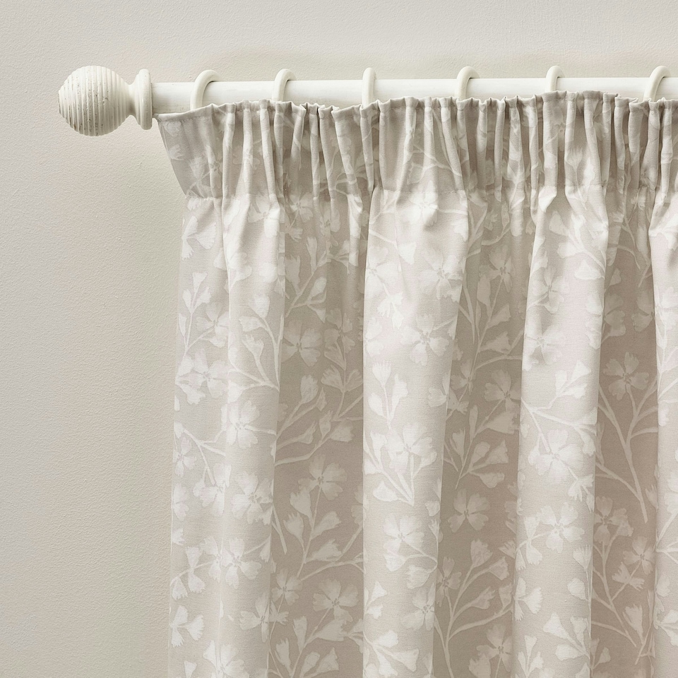 image 1 of Catherine Lansfield Brooke Floral 90x90 Inch Lined Pencil Pleat Curtains Natural