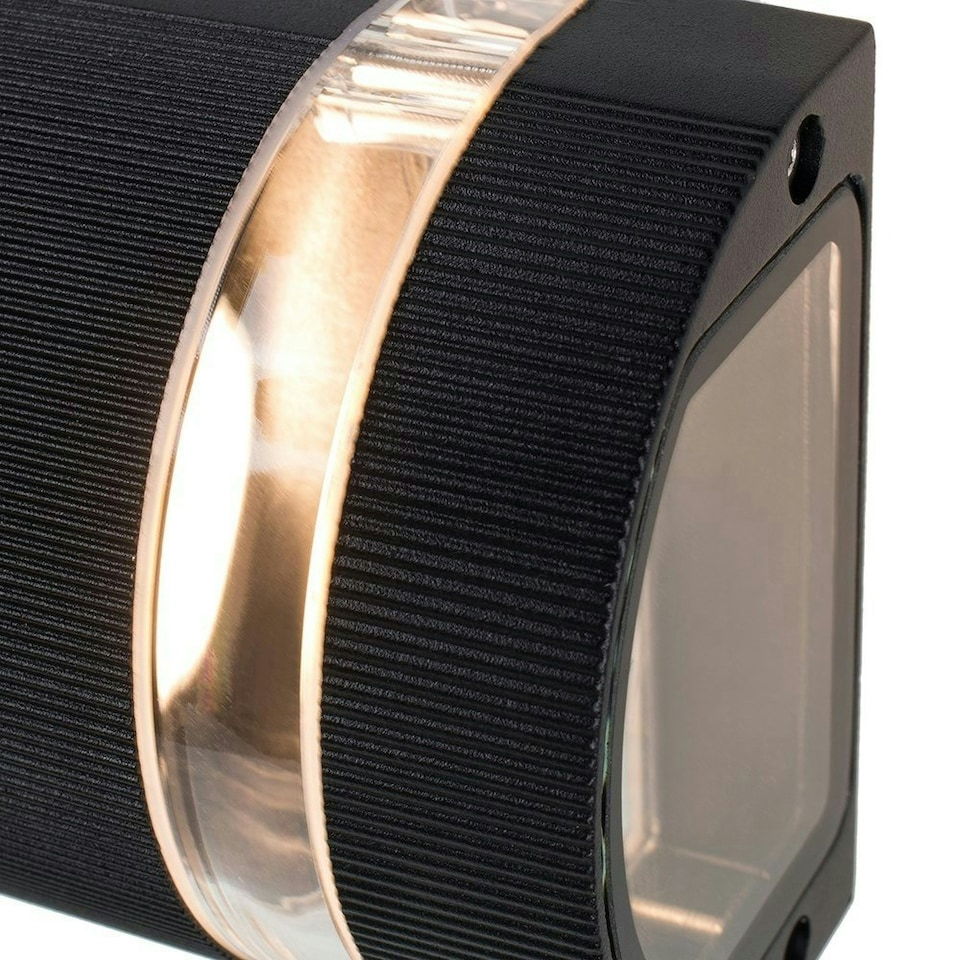 image 1 of ValueLights Black Modern Aluminium Ribbed Glass Outdoor Wall Light