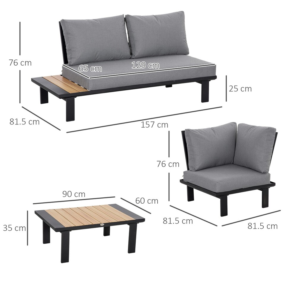 image 1 of Outsunny 4 PCS Garden Furniture Conversation Set w/ Loveseat Table, Grey
