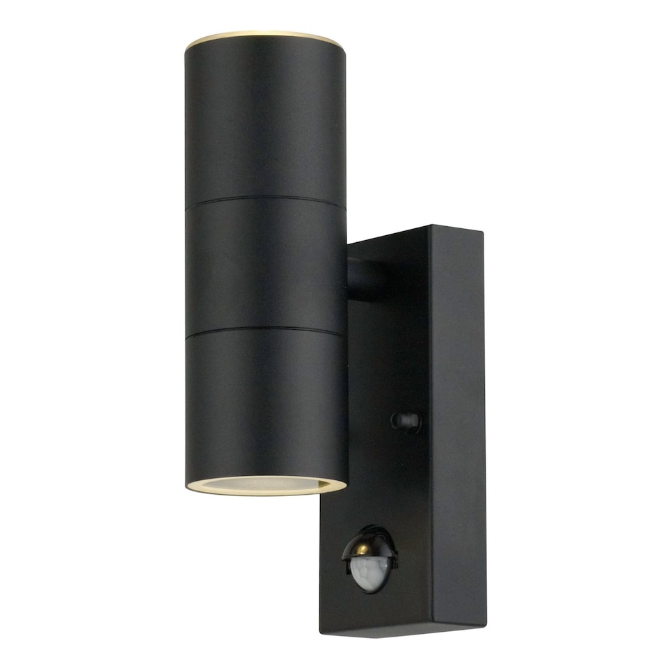 image 1 of Set of 2 Blaze - Black Outdoor Up Down Motion Sensor Wall Lights | Black | Clear | 2