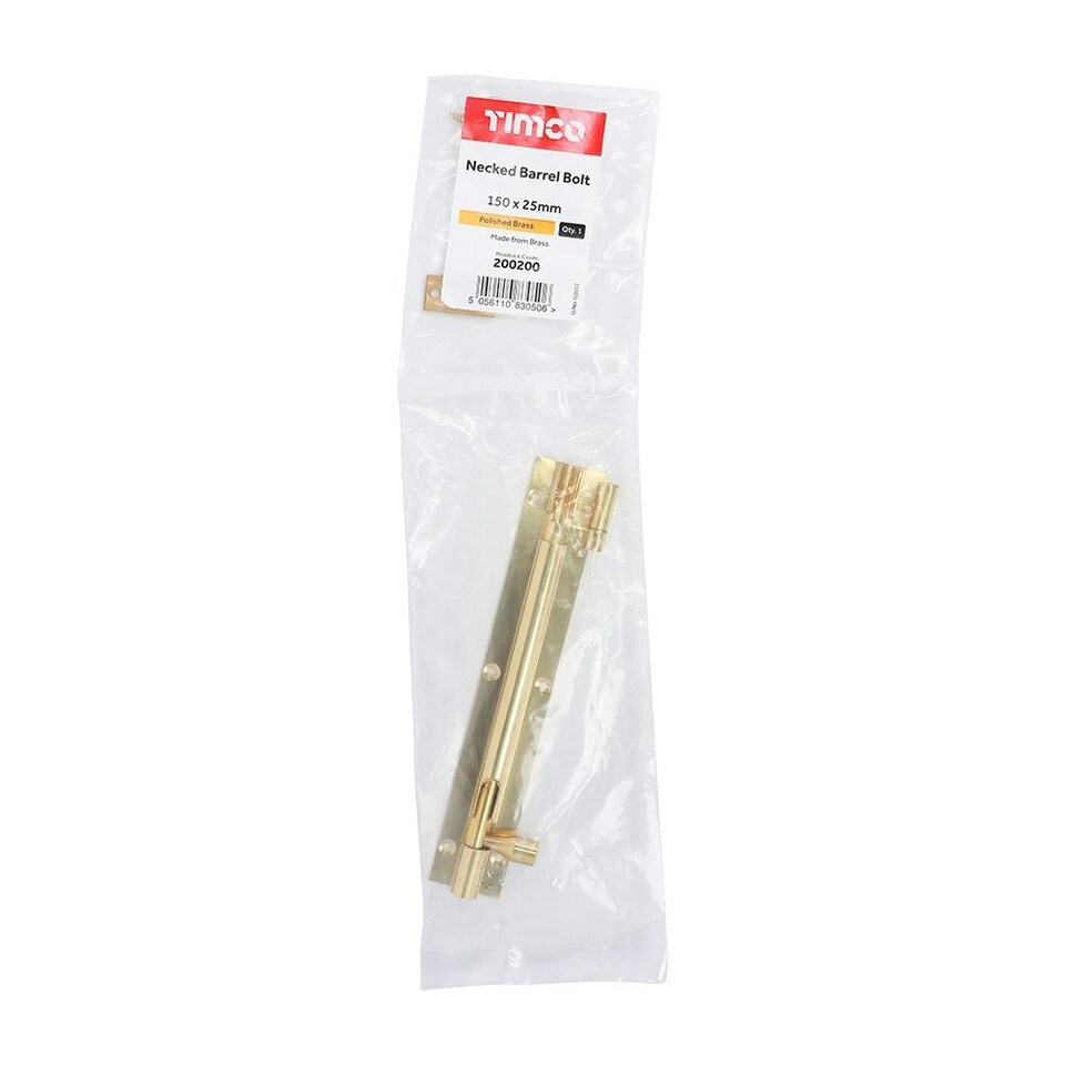 image 1 of Timco - Necked Barrel Bolt - Polished Brass (Size 150 x 25mm - 1 Each)