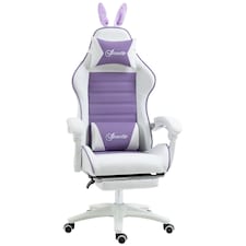 Vinsetto Reclining Racing Gaming Chair with Headrest and Lumber Support, PU Leather Computer Chair with Removable Rabbit Ears, Footrest, Purple