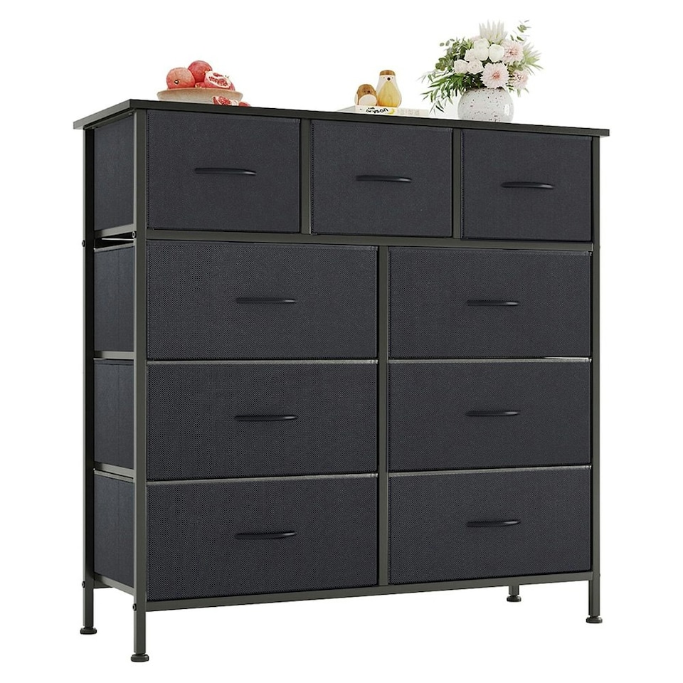 image 1 of Steel Frame Freestanding 9 Drawer Storage Cabinet, Storage Organizer for Bedroom Living Room - Grey