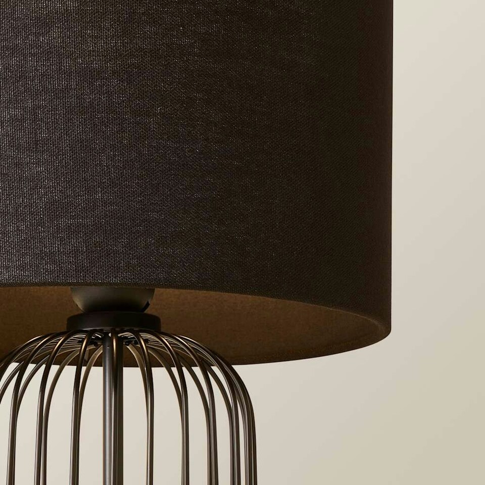 image 1 of ValueLights Gabbia Matte Black Metal Table Lamp with Small Black Drum Shade