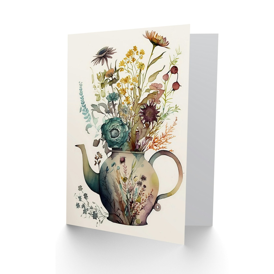 image 1 of Flower Bouquet Floral Pattern Ceramic Teapot Birthday Card