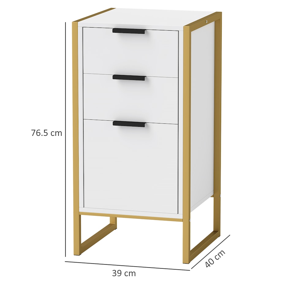 image 1 of HOMCOM Bedroom Chest of Drawers, Industrial 3-Drawer Dresser, Storage Drawers Unit with Metal Frame for Living Room, White | White | White