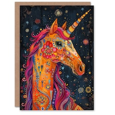 Magical Unicorn Colourful Ornate Flower Daughter Son Birthday Card