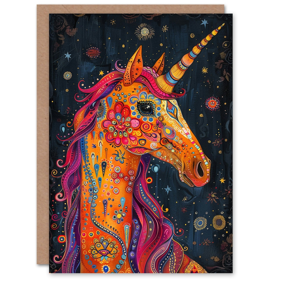image 1 of Magical Unicorn Colourful Ornate Flower Daughter Son Birthday Card