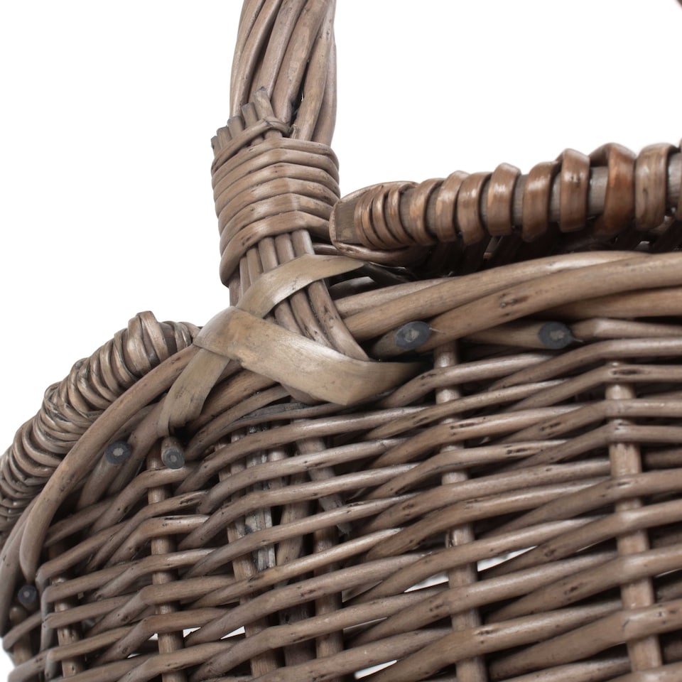 image 1 of Small Antique Wash Double Lidded Oval Picnic Basket | Brown | Brown | One Size