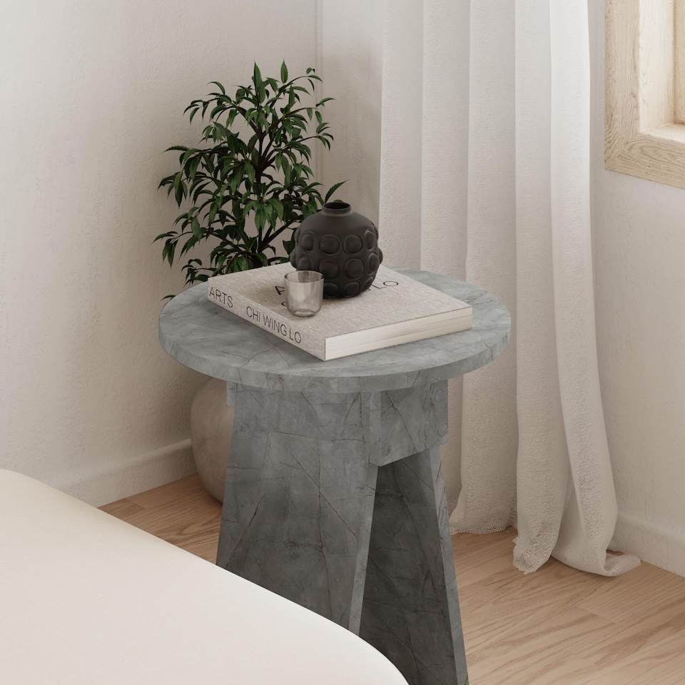 image 1 of Decortie Chen Round Side Table 42x50cm Gold Marble Effect