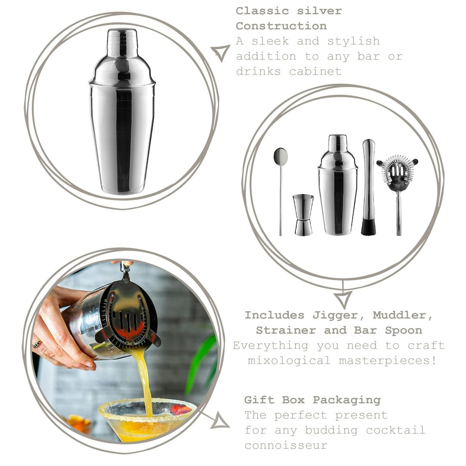 image 1 of Rink Drink 5 Piece Manhattan Cocktail Shaker Set - Silver | Silver | Silver