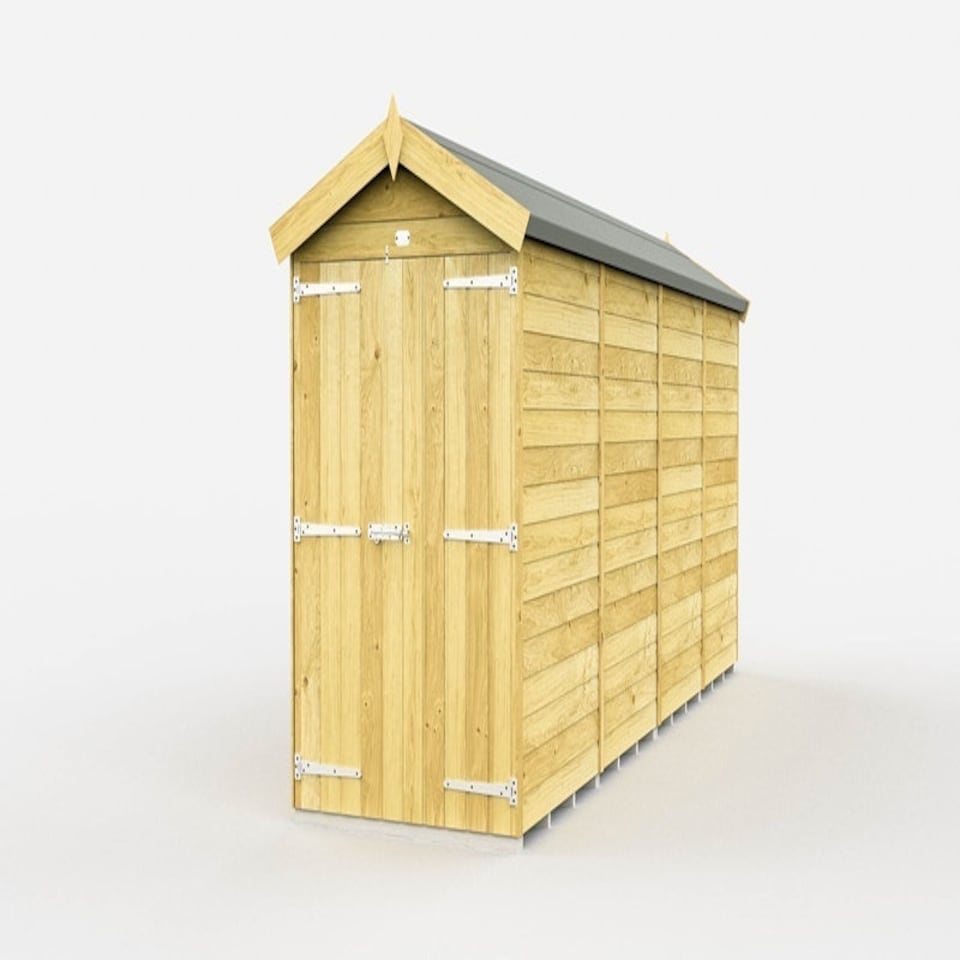 image 1 of 4 x 16 Feet Apex Shed - Double Door Without Windows - Wood - L472 x W118 x H217 cm | Brown