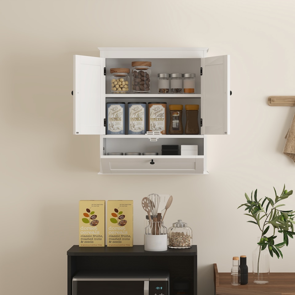 image 1 of HOMCOM Bathroom Cabinet Wall Mounted, Bathroom Wall Cabinet with Adjustable Shelf and Recessed Doors, Over Toilet, 55 x 22 x 62 cm, White